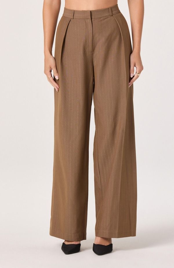 【送料無料】 アストール レディース レギンス ボトムス Pleated llic Pinstripe Pants Brown Gold Stripe