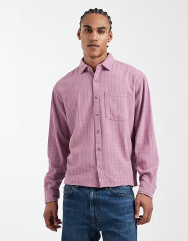 コットンオン メンズ トップス シャツ Cotton Remi long sleeve shirt in washed berry