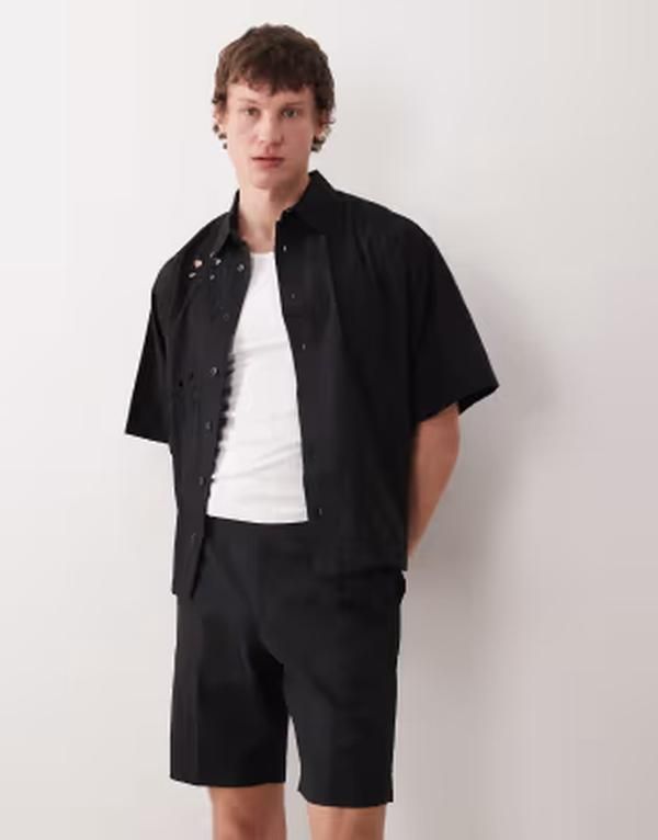 エイソス メンズ ボトムス ハーフパンツ・ショーツ ショートパンツ コットン ASOS DESIGN smart cotton rich slim chino shorts Black ブラック
