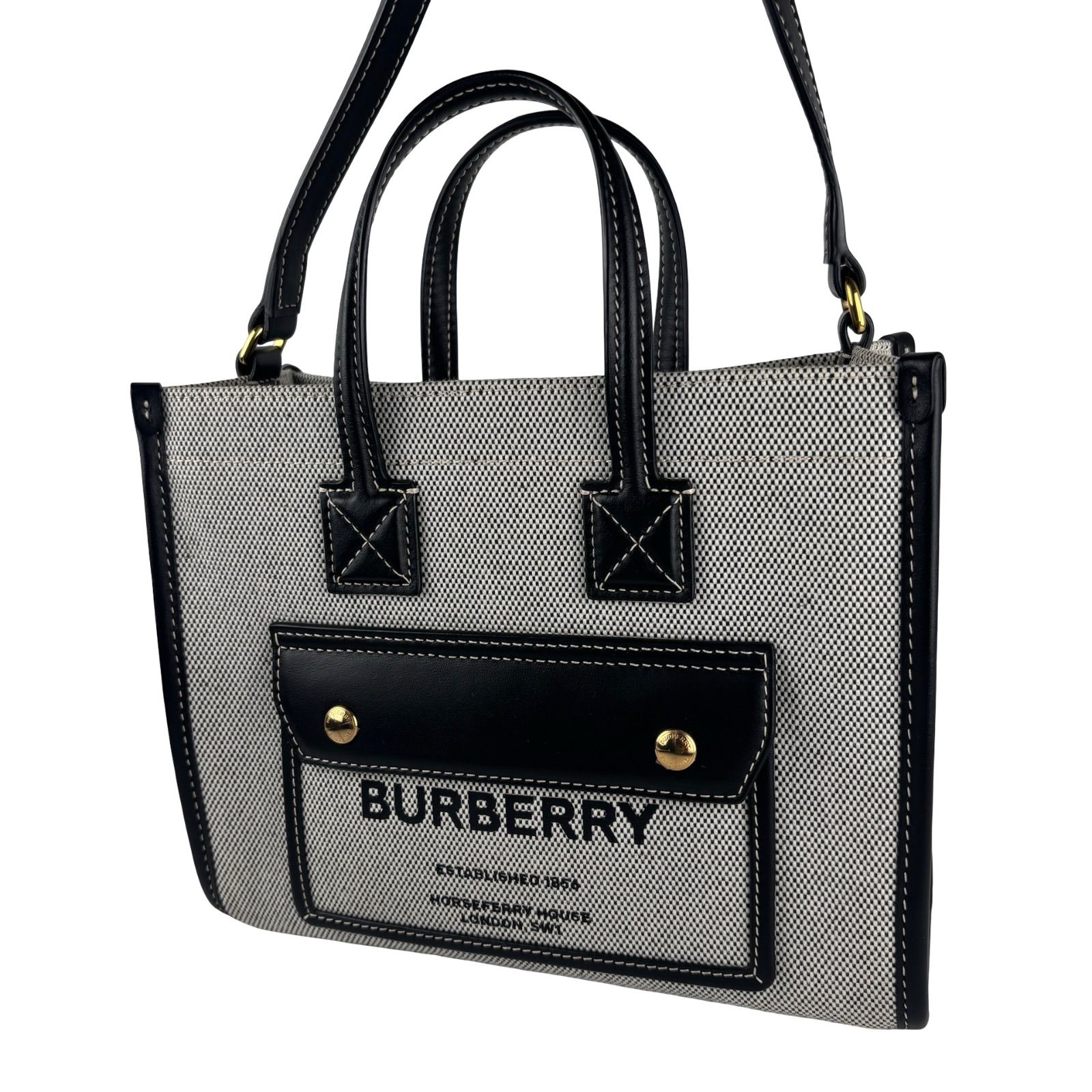 BURBERRY バーバリー フレヤ ミニ レザー キャンバストートバッグ 2Way 