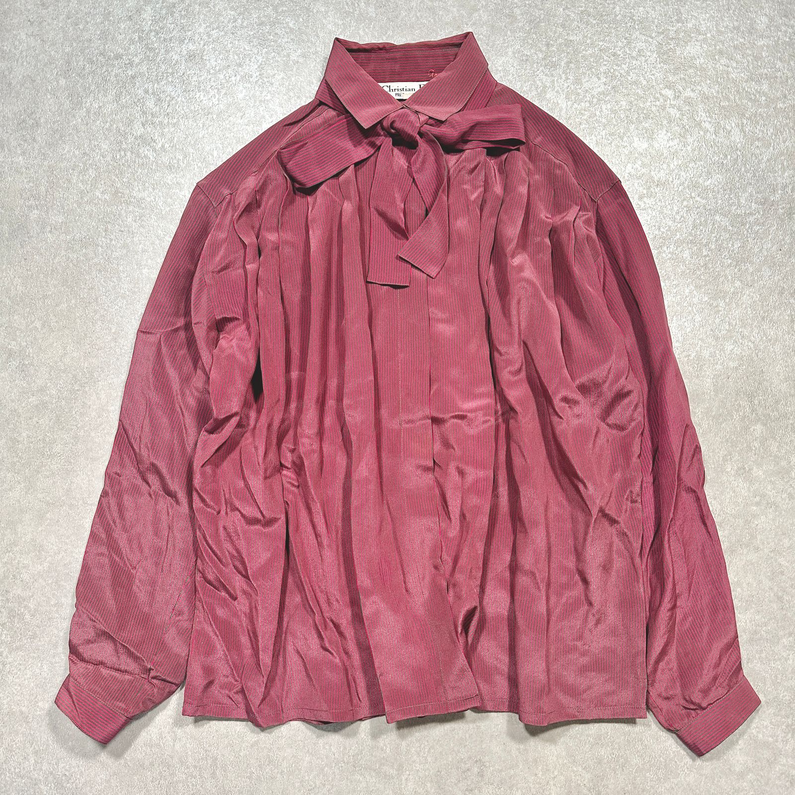 クリスチャン ディオール シルク100% ブラウス 長袖 黒 無地 美品 