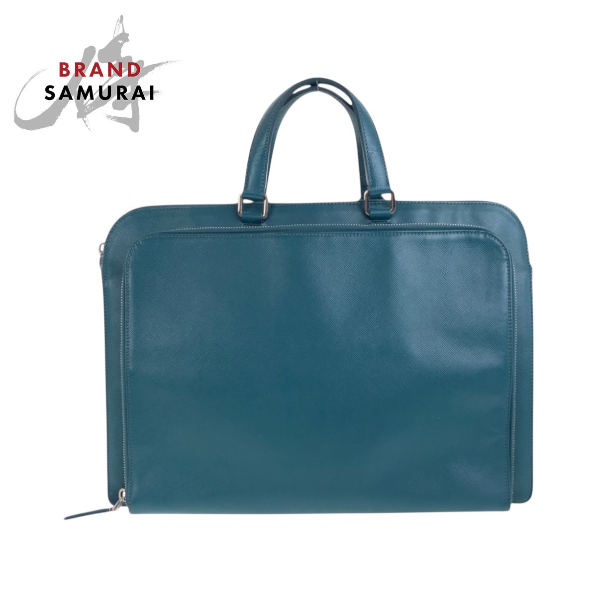 美品 PRADA プラダ サフィアーノ 三角ロゴプレート グリーン シルバー 