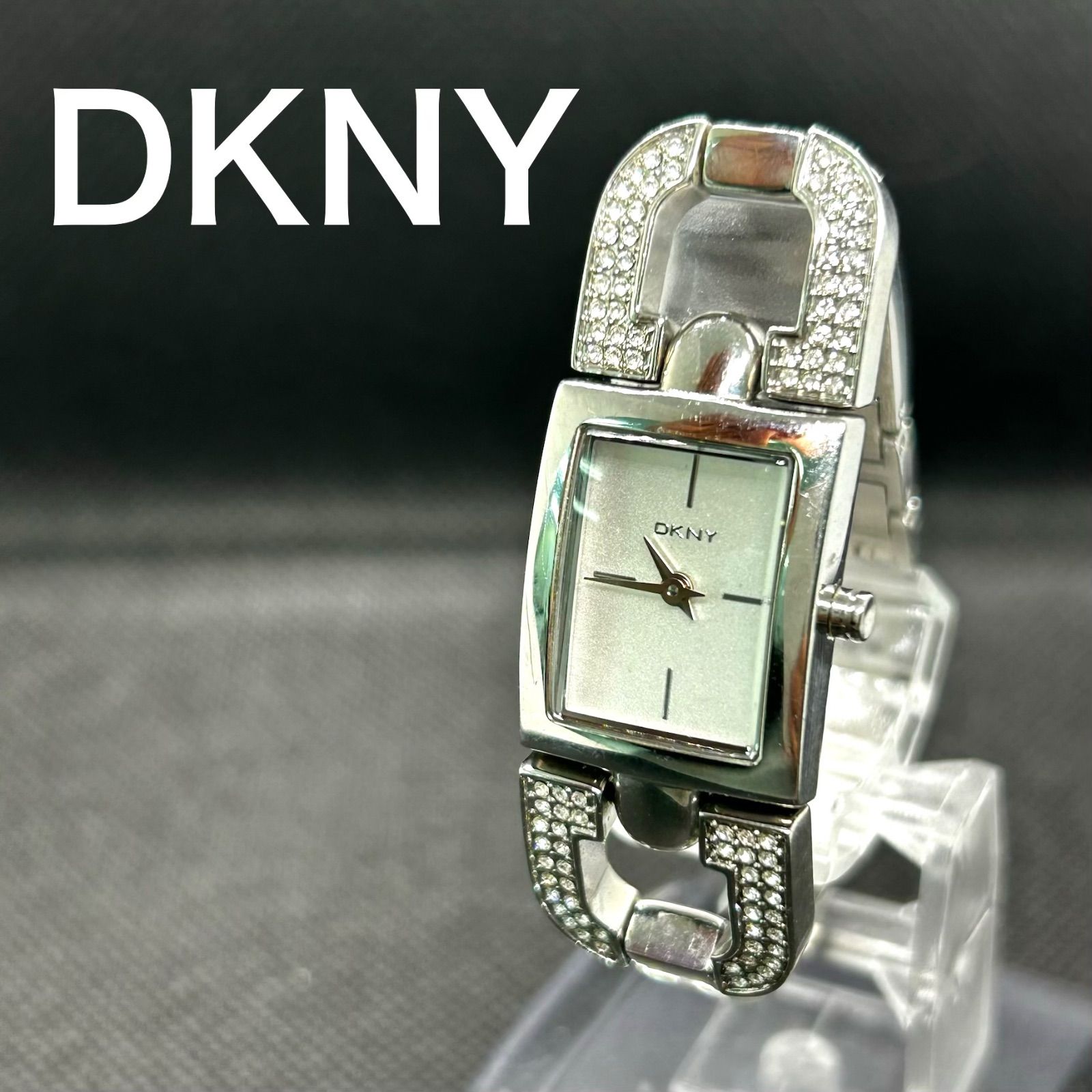 DKNY 腕時計 レディース シルバー スクエア ストーン NY-8129 稼働品 
