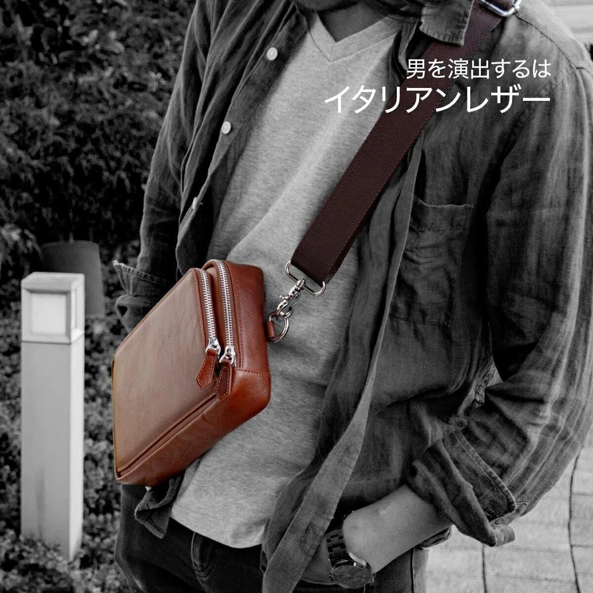 新品 [Dom Teporna] ボディバッグ メンズ 本革 イタリアンレザー 