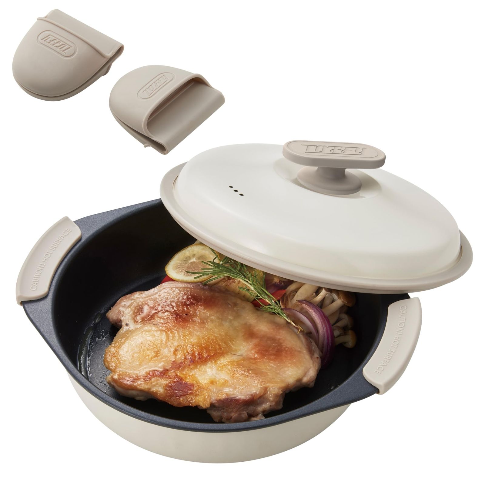 【Toffy/トフィー】 電子レンジ用 グリル鍋 K-MW4 (ピュアホワイト) レンジ調理器 たっぷり深型 1台6役 焼く/炒める/蒸す/茹でる/炊く/煮る シリコーンミトン付き レシピブック付き K-MW4-PW [ピュアホワイト]