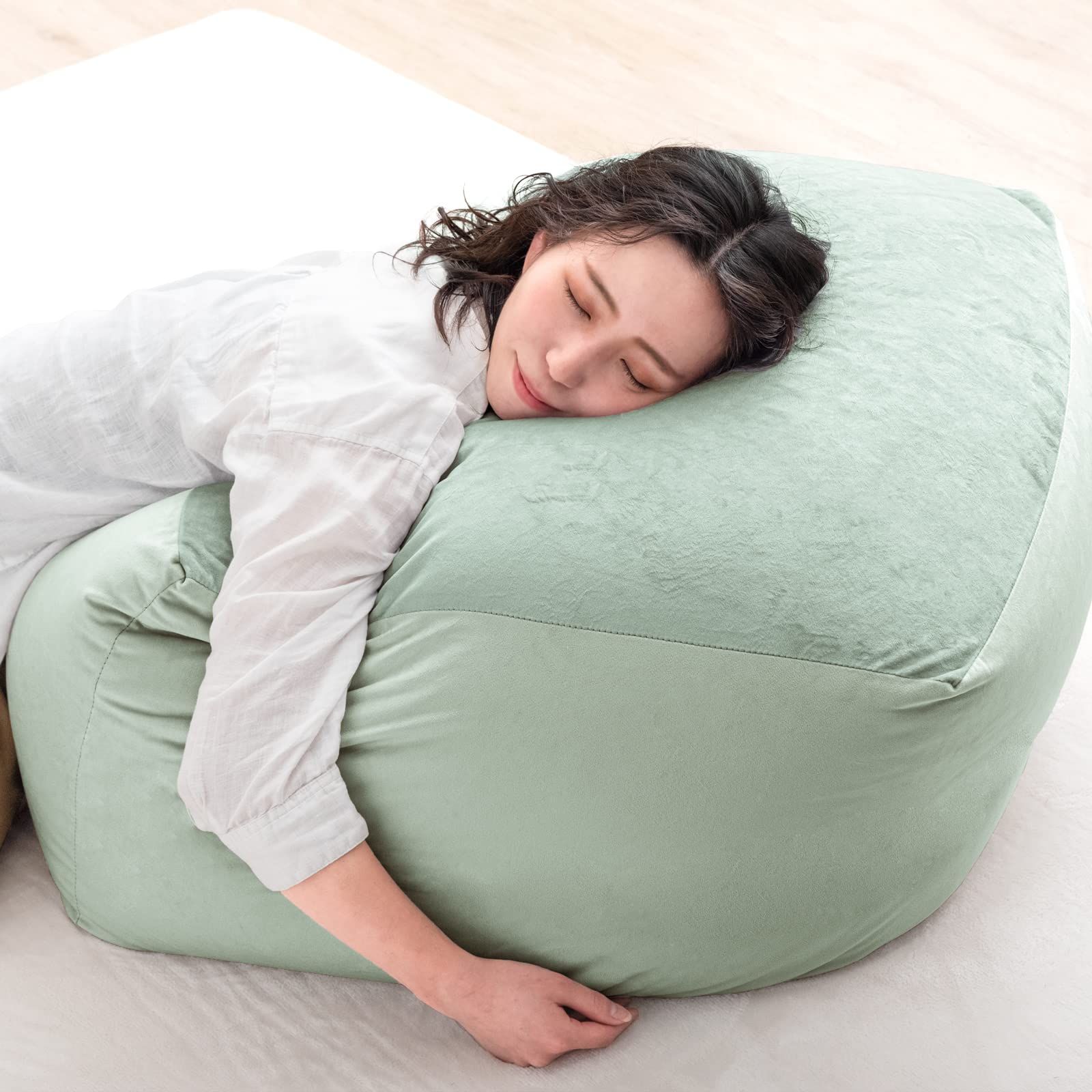 タンスのゲン ビーズクッション 日本製 71×71×40cm くすみカラー ベルベット生地 洗える カバー付 Ｌサイズ 特大 44030201 80097 彡 2fd835c0