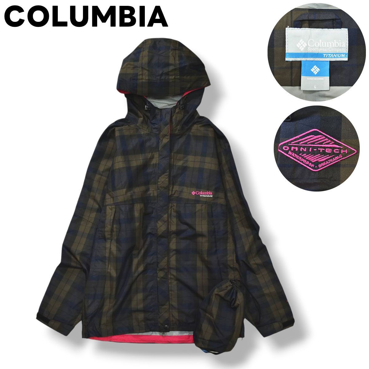 Columbia OMNI-TECH 防水ジャケット Lサイズ チェック柄 Columbia OMNI-TECH 防水ジャケット Lサイズ チェック柄 columbia OMNI