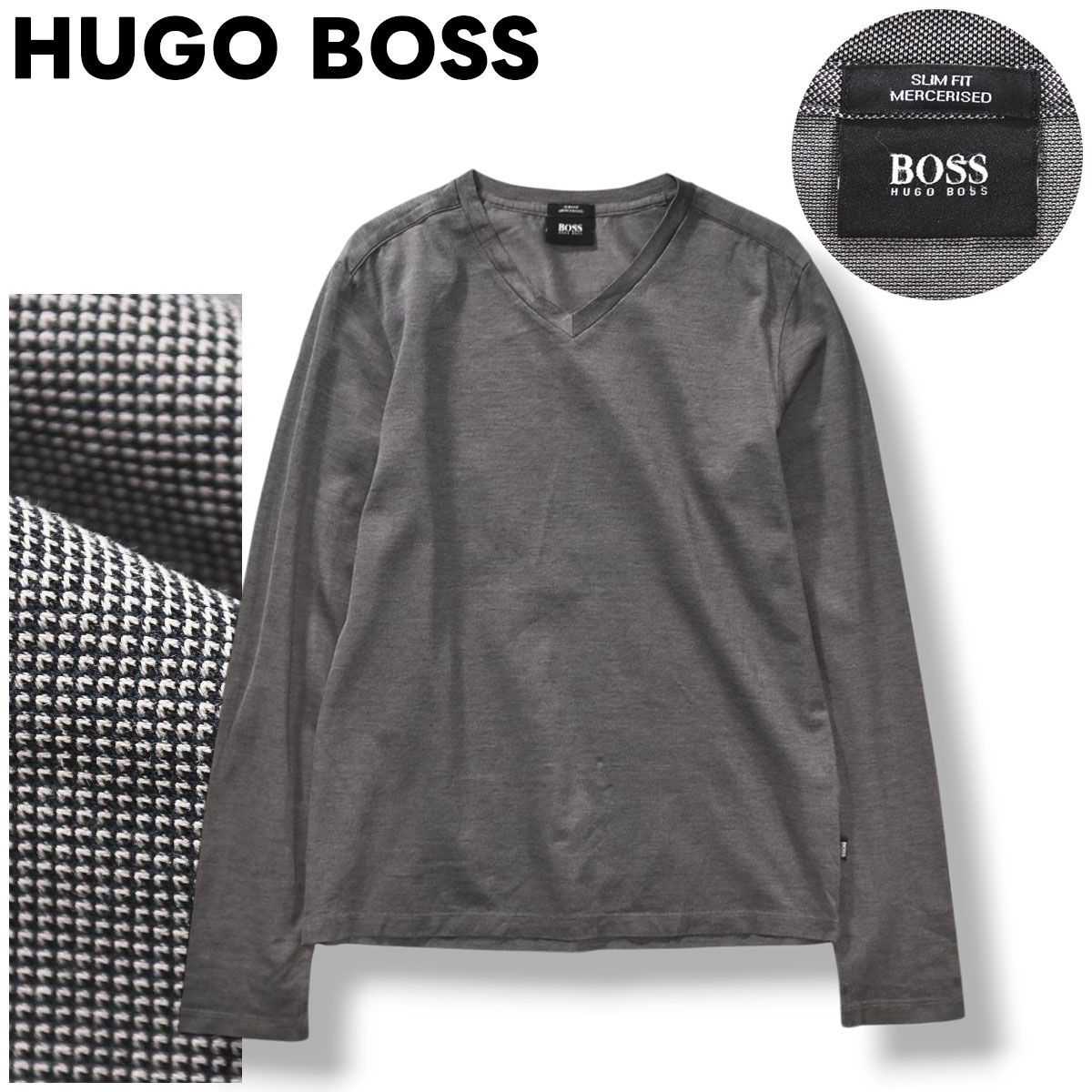 美品】 ヒューゴ ボス HUGO BOSS 長袖 鹿の子 Vネック Tシャツ 