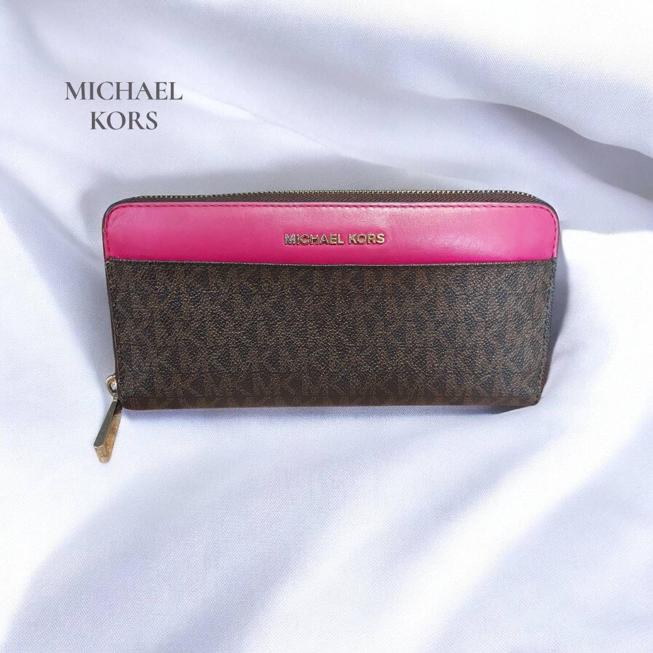 MICHAEL KORS マイケルコース MK柄 ラウンドファスナー長財布 ピンク 