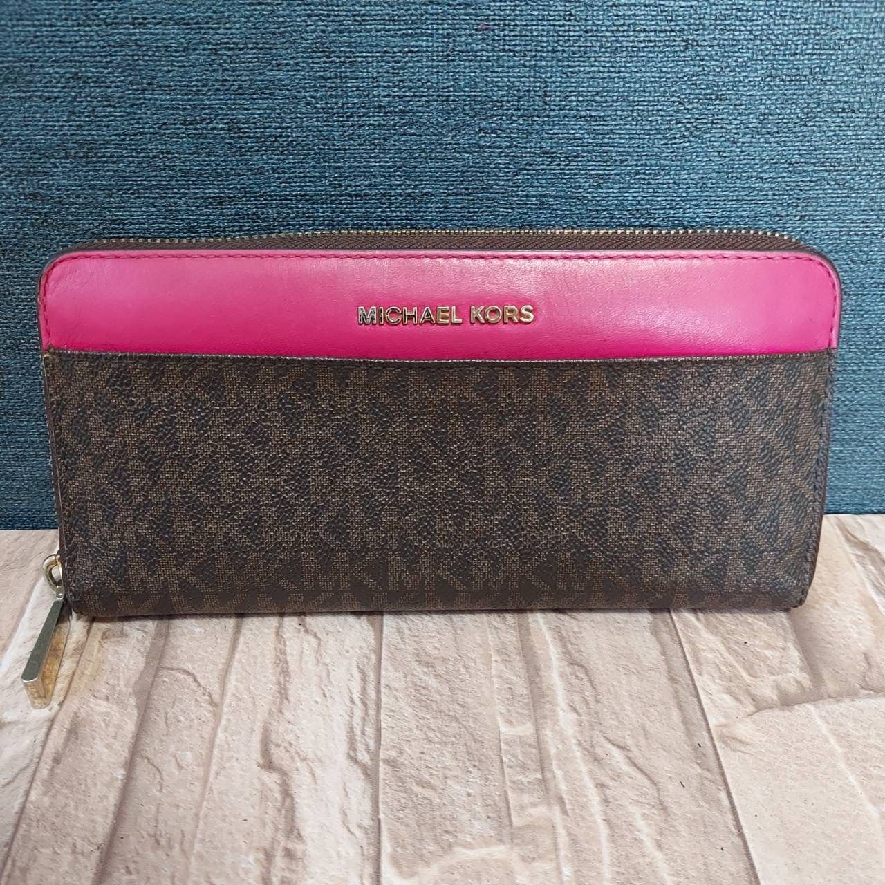 MICHAEL KORS マイケルコース MK柄 ラウンドファスナー長財布 ピンク 