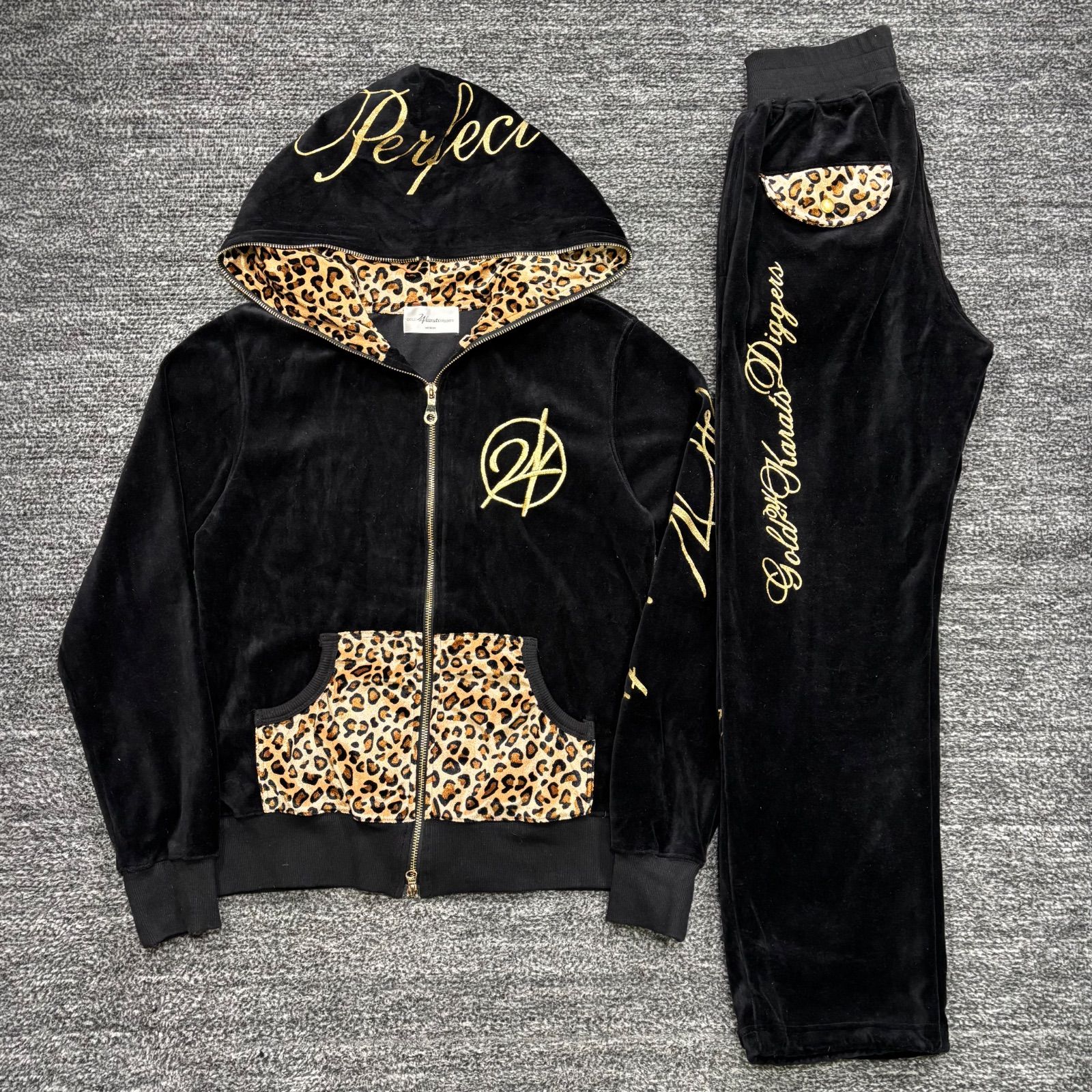 24karats ベロアジャージ セットアップ ブラック ⁄ レオパード M 24