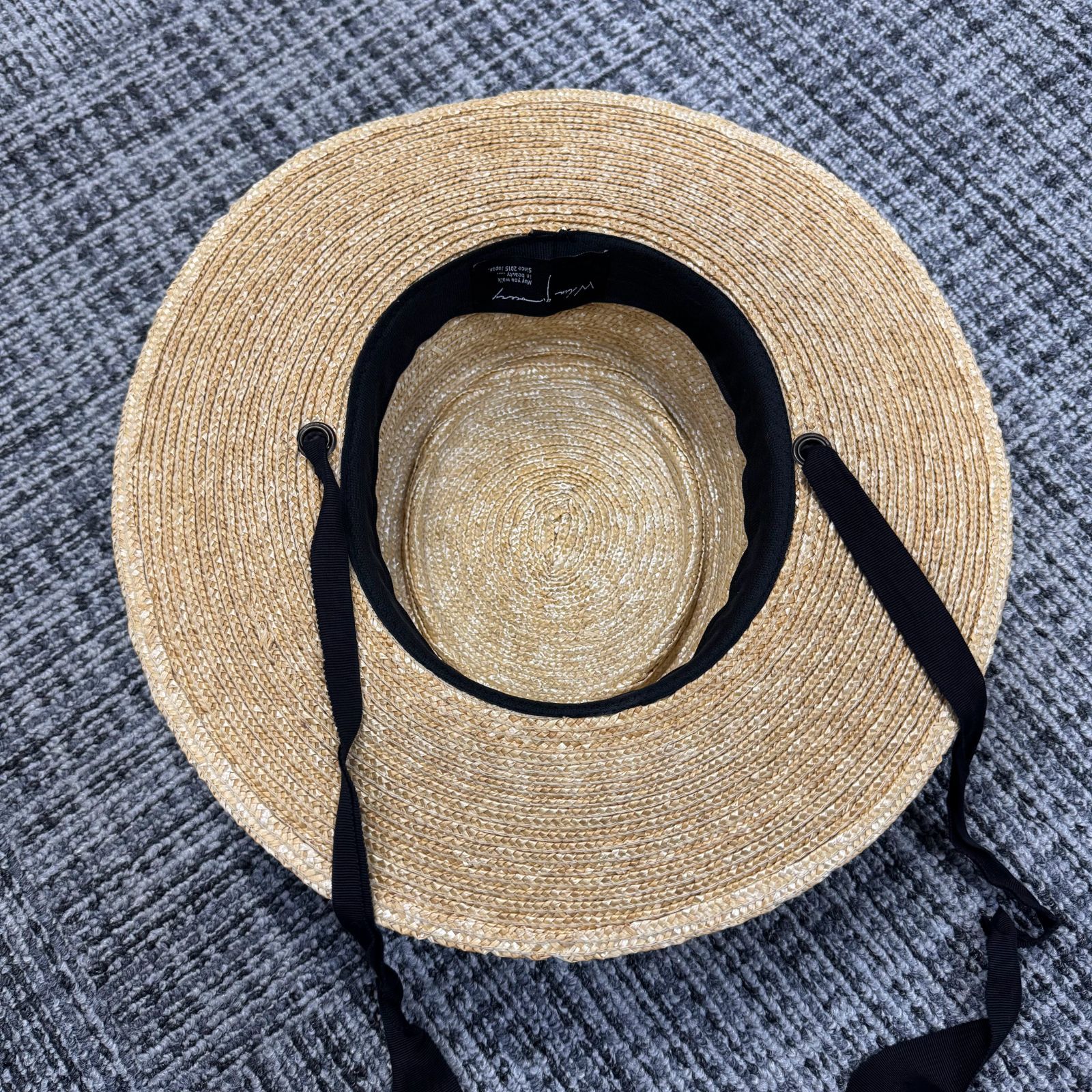 新品 wicagrocery(新品ベージュリボン)5月12日まで出品予定 wica grocery Ribbon Hat リボンハット ストローハット 麦わら帽子