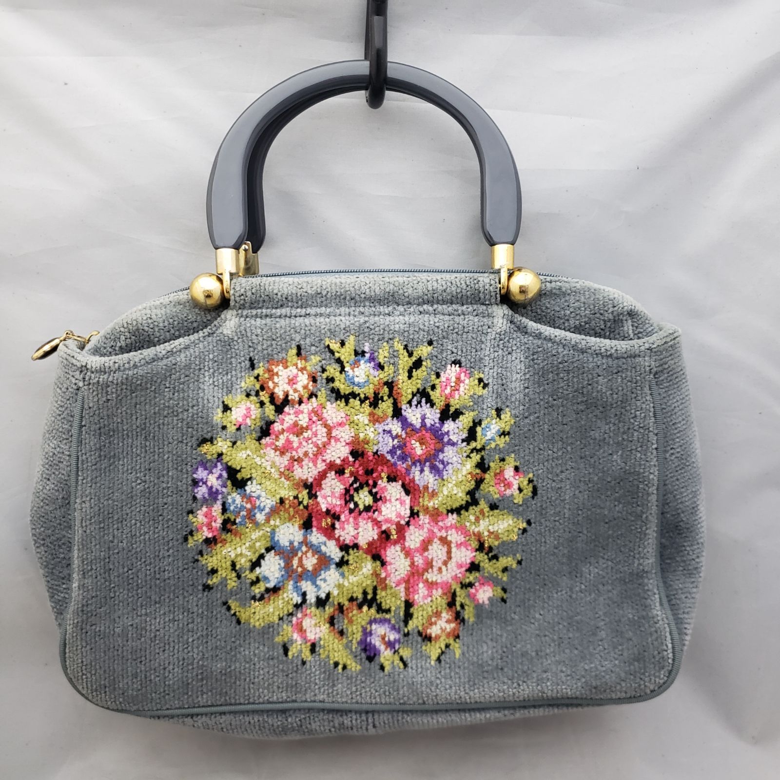 FEILER ハンドバッグ 花柄刺繍 グレー u7302e - メルカリ
