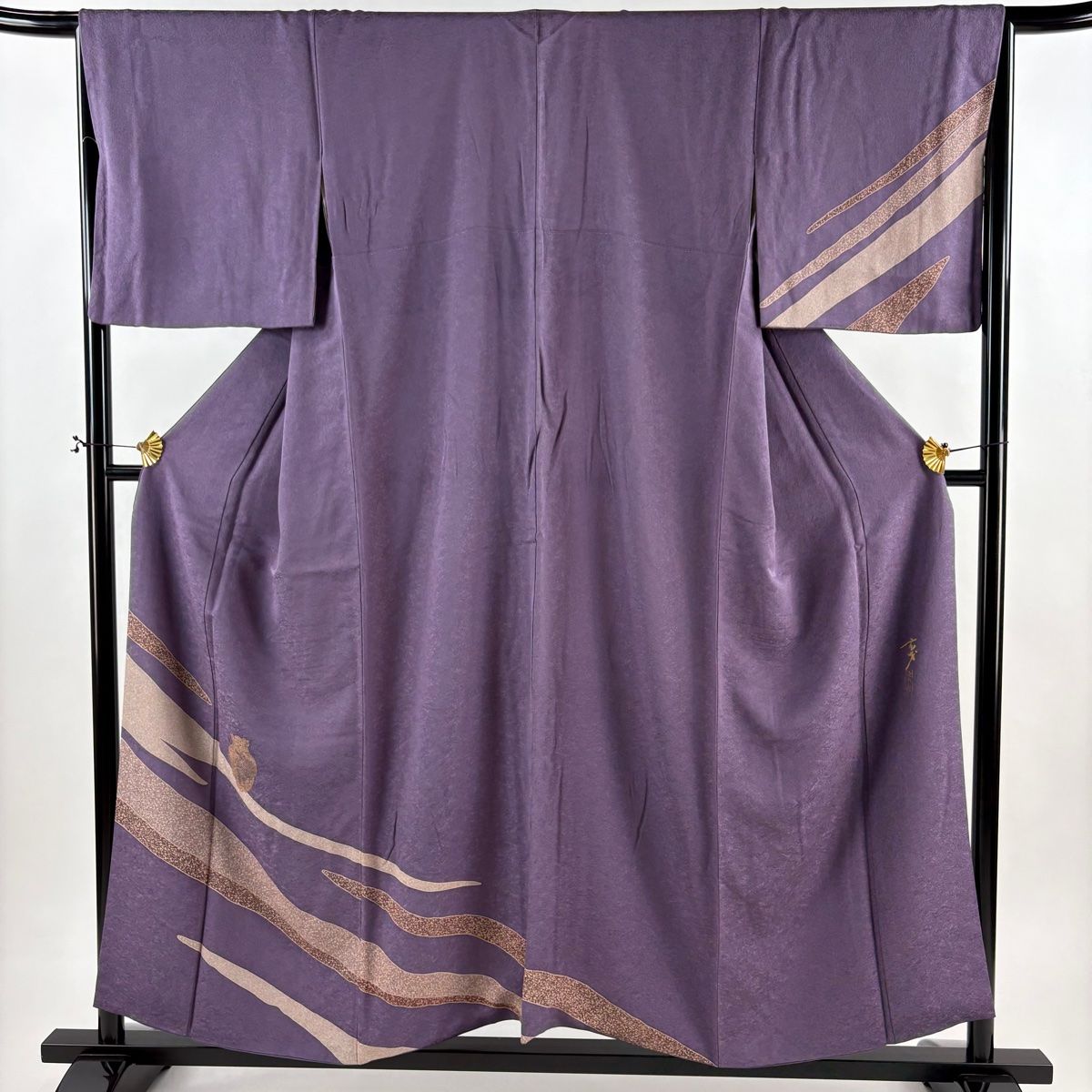 訪問着 名品 大久保玄才 落款 幾何学模様 青紫 袷 162.5cm 67cm M