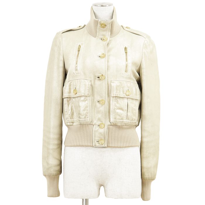 GUCCI グッチ ブルゾン サイズ 38 レディース ゴートスキン レザー 