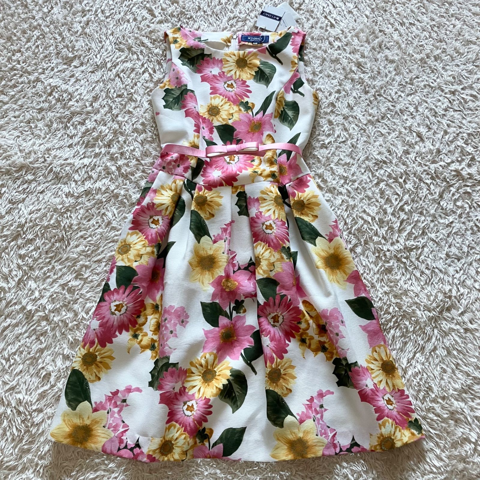 M'S GRACY エムズグレイシー 未使用品 花柄ワンピース ひざ丈 ピンク L