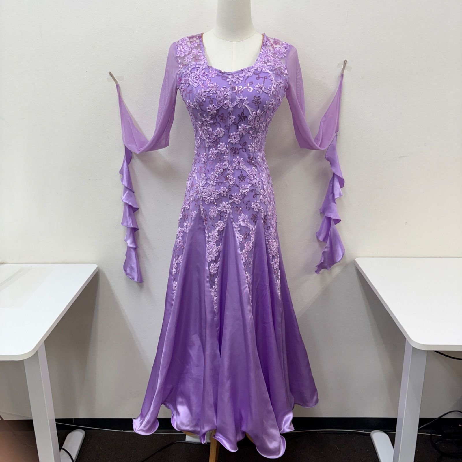 prima boutique】 社交ダンス衣装 ドレス ワンピース ラベンダー 花柄