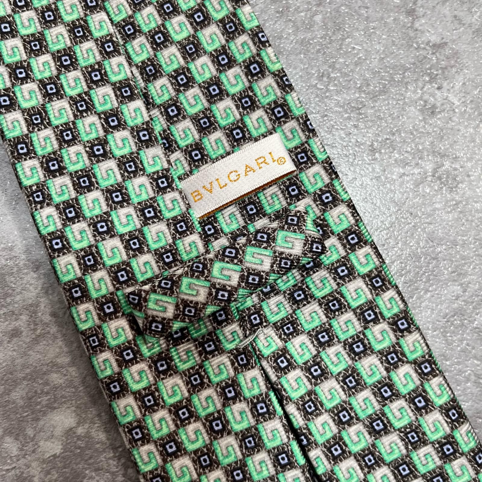BVLGARI】ブルガリ 幾何学柄ネクタイ 幾何学モチーフ シルク100