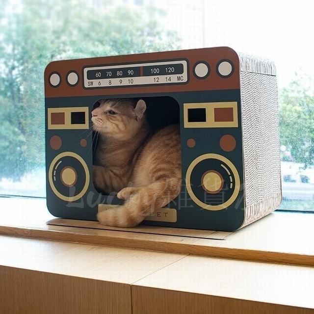 【新品・未使用】猫 爪とぎ 猫ハウスラジオ型 つめとぎ 爪みがき　通気 ベッド ダンボール 高密度 ネコトンネル ストレス解消 家具破壊防止