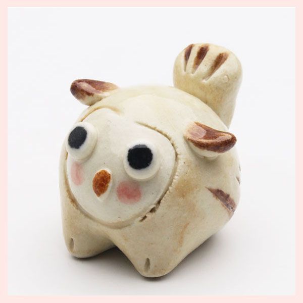 （３Ｐセット）美濃焼　手作り　ころんとアニマル箸置き（ミニ置物）／フクロウ　※陶器,和,日本,民芸,工芸,かわいい,可愛い,レトロモダン,小物,バリエーション,動物,シリーズ,伝統　◎2セット目以上大幅値引き対象商品♪