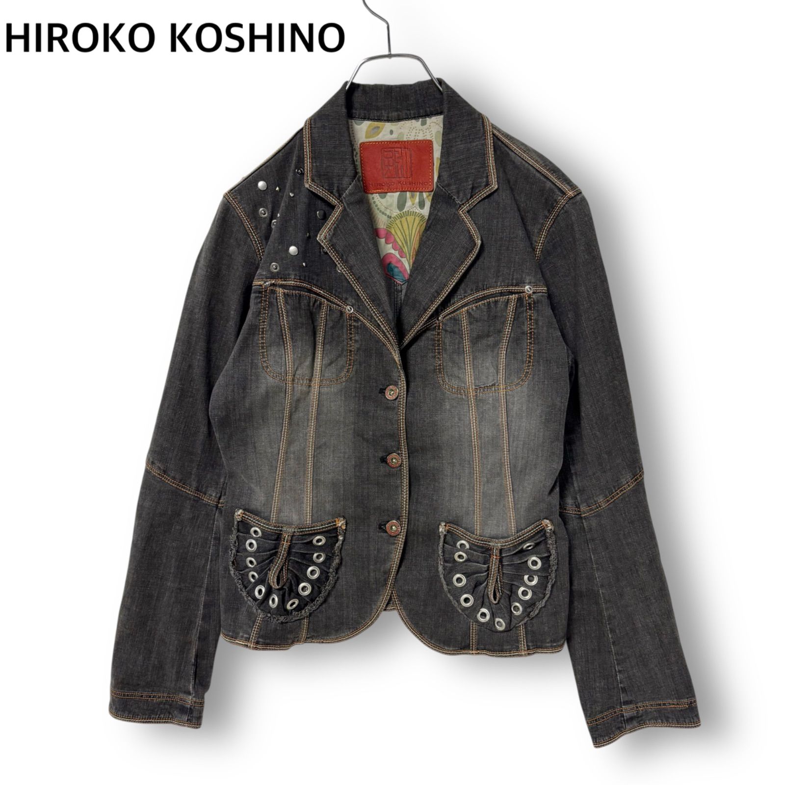 ヒロココシノ　グレー デニムジャケット　Gジャン　スタッズ付 HIROKO KOSHINO ヒロココシノ デニムジャケット 豪華 スタッズ ハトメ