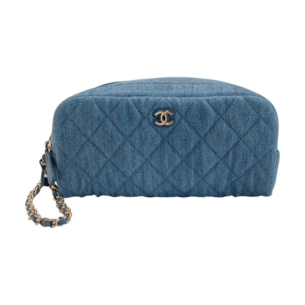 CHANEL シャネル ココマーク マトラッセ デニム ポーチ AP3702 ブルー 