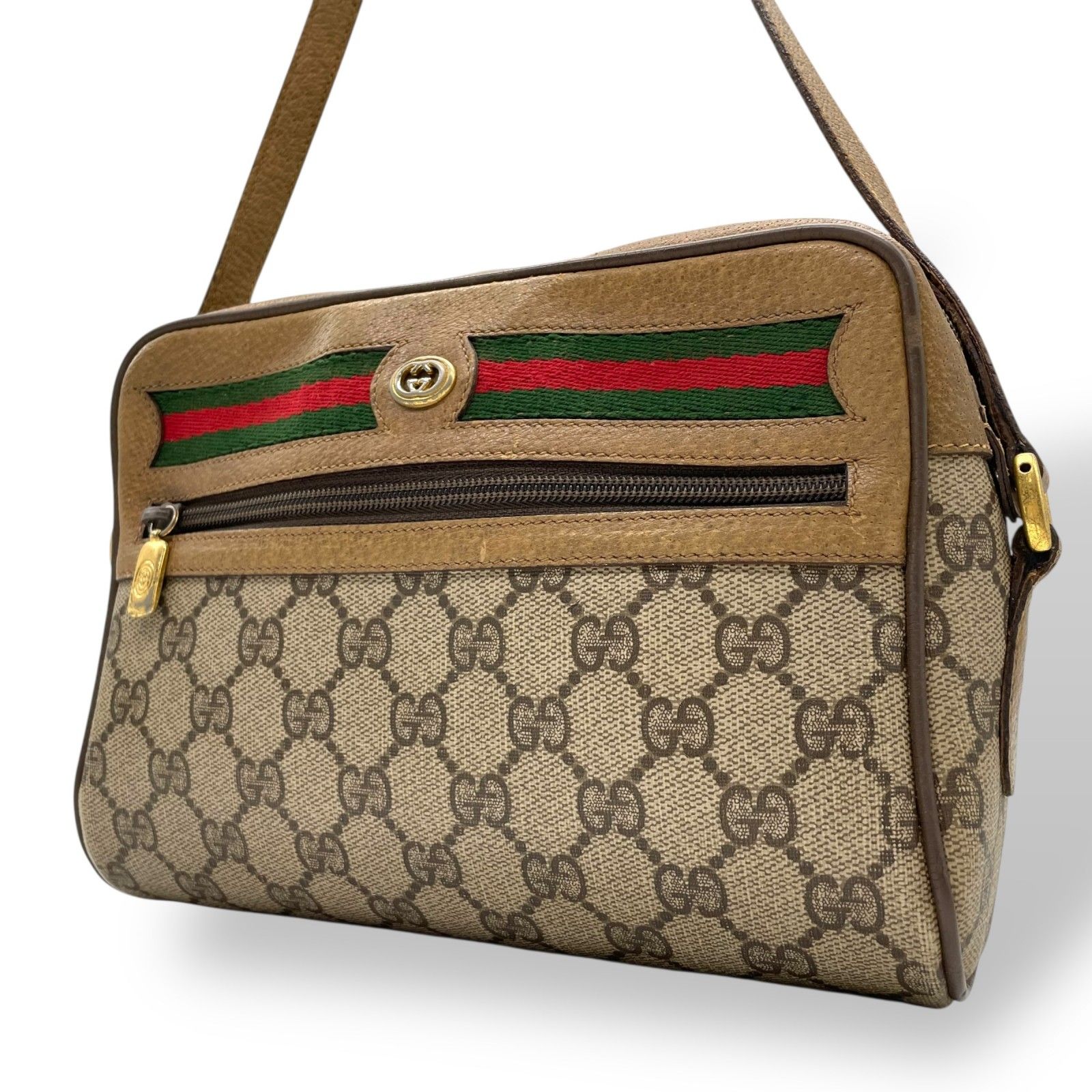 GUCCI グッチ GGスプリーム シェリーライン ショルダーバッグ クロスボディ ベージュ ブラウン ゴールド金具 56.02.087 ヴィンテージ レディース K2 GUCCI グッチ GGスプリーム シェリーライン ショルダーバッグ クロス