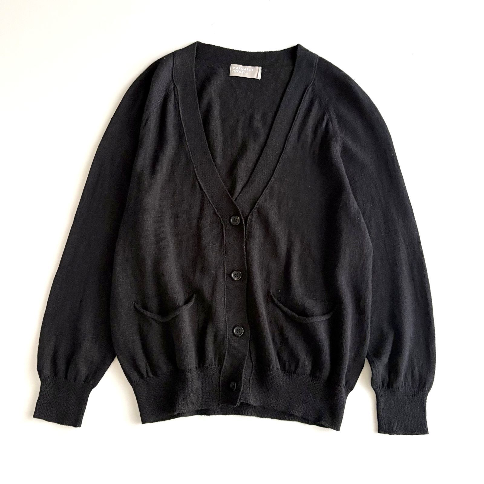 MARGARET HOWELL リネンコットンシルク Vネックカーディガン 黒 美品 / MARGARET HOWELL マーガレットハウエル / 長袖 リネンコットン