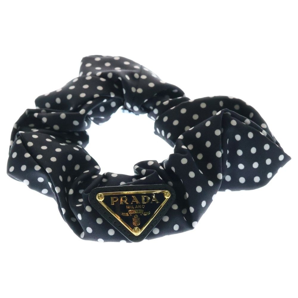 【新品未開封】PRADA プラダ シュシュ 黒 三角ロゴプレート PRADA (プラダ) 三角ロゴプレート ドット柄 ヘアゴム シュシュ