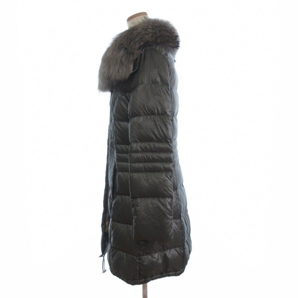 herno ヘルノ チャコールダウンコート 48 中古品 ヘルノ HERNO ダウンコート ナイロン フルジップ ロング丈 ファー付き