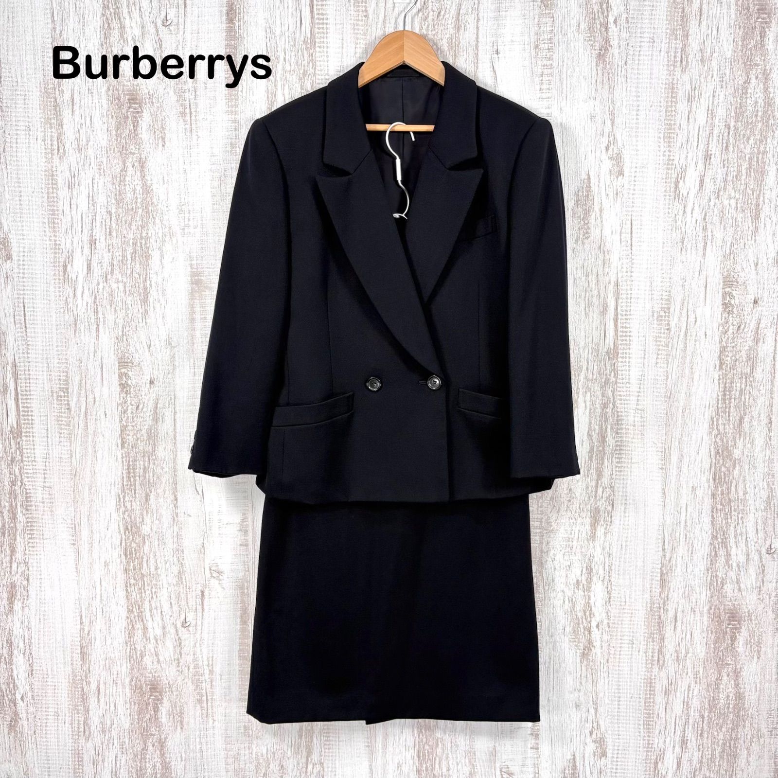 90s Burberrys ヴィンテージ バーバリー ウール テーラードジャケット タイトスカート セットアップ ブラック レディース スーツ