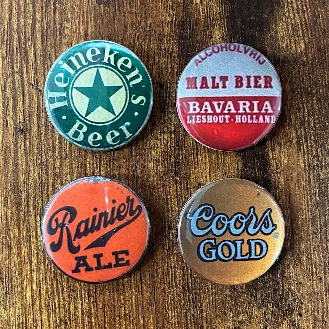 缶バッジ】4種セット HEINEKEN等 BEER USヴィンテージ風 アメリカン