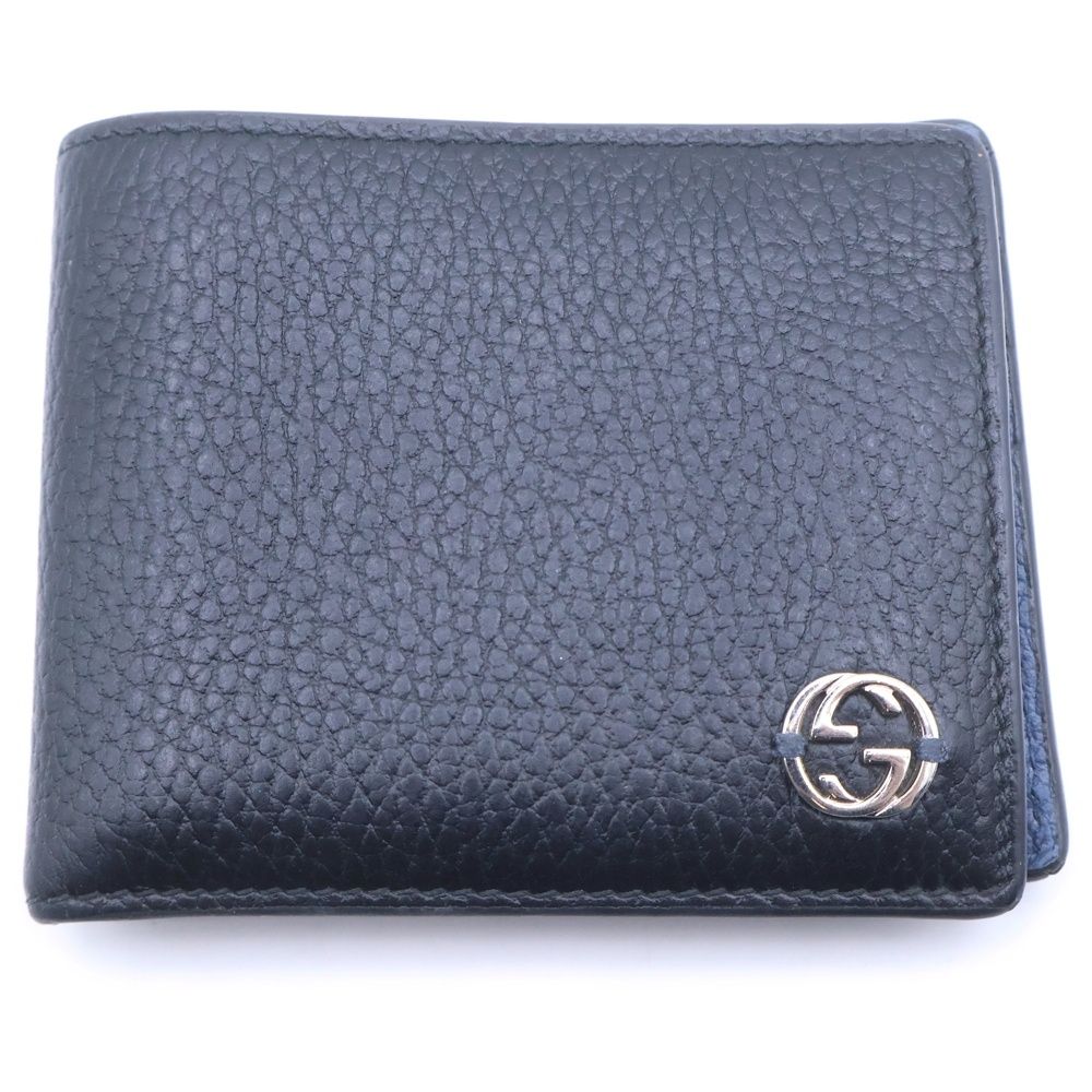 GUCCI (グッチ) インターロッキン Gロゴ 二つ折り財布 ブラック 610466