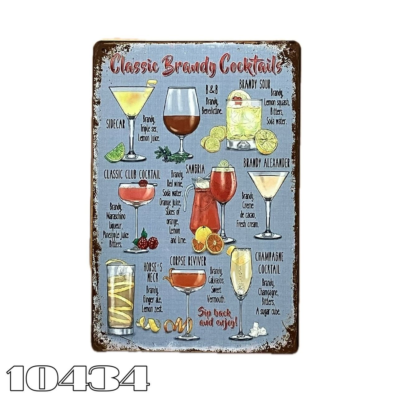10434］ブリキ看板 カクテル COCKTAIL ブランデー BRANDY アルコール