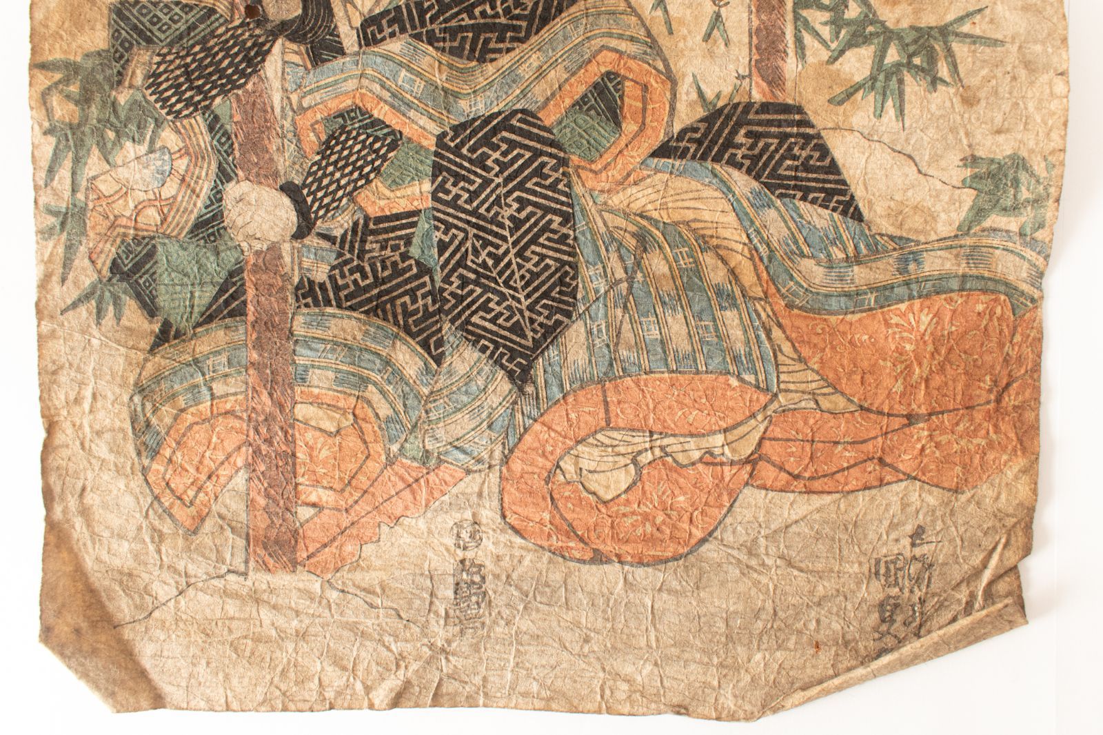歌川国貞（豊国）「名古屋山三」木版画　 浮世絵 木版画 茶色の額縁 中古】M▽歌川国貞 三代目 歌川豊国 江戸 木版画 役者画 歌舞伎絵