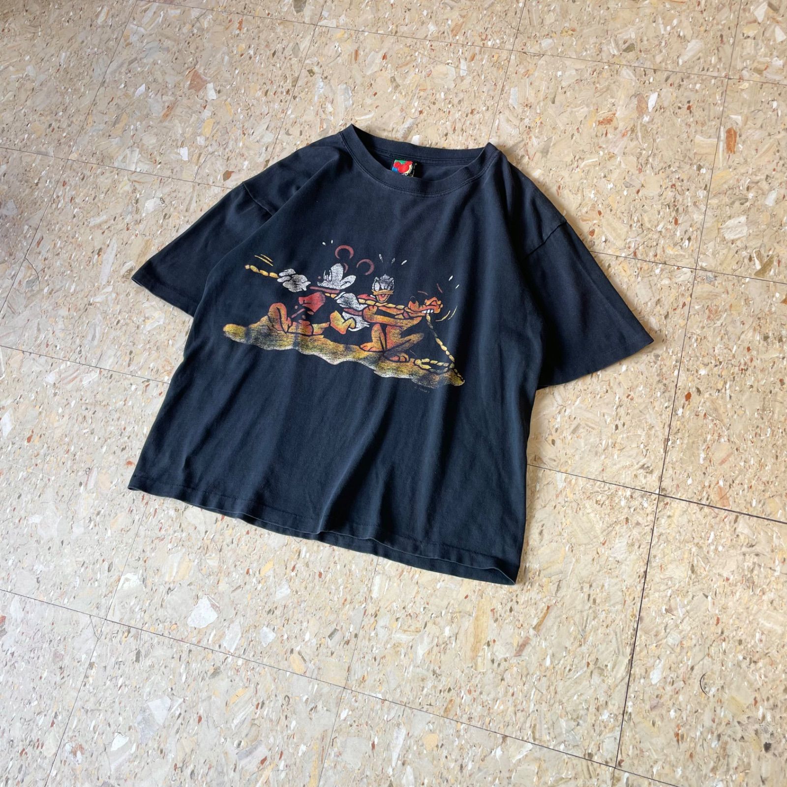 90s 【Disney】 ディズニー 綱引き 両面プリント Tシャツ ミッキー