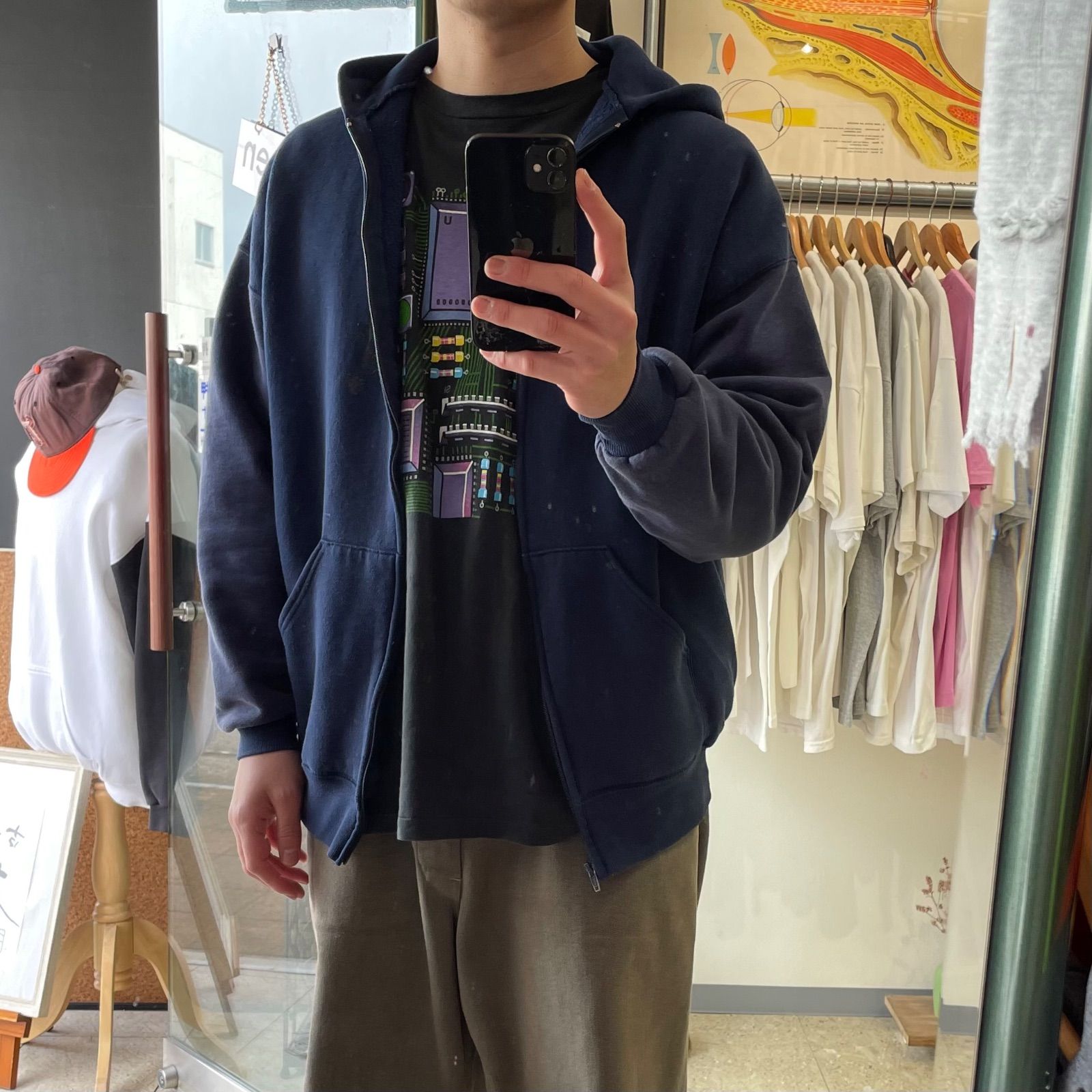 メンズ RUSSELL ATHLETIC ネイビー ジップパーカー 90s USA製