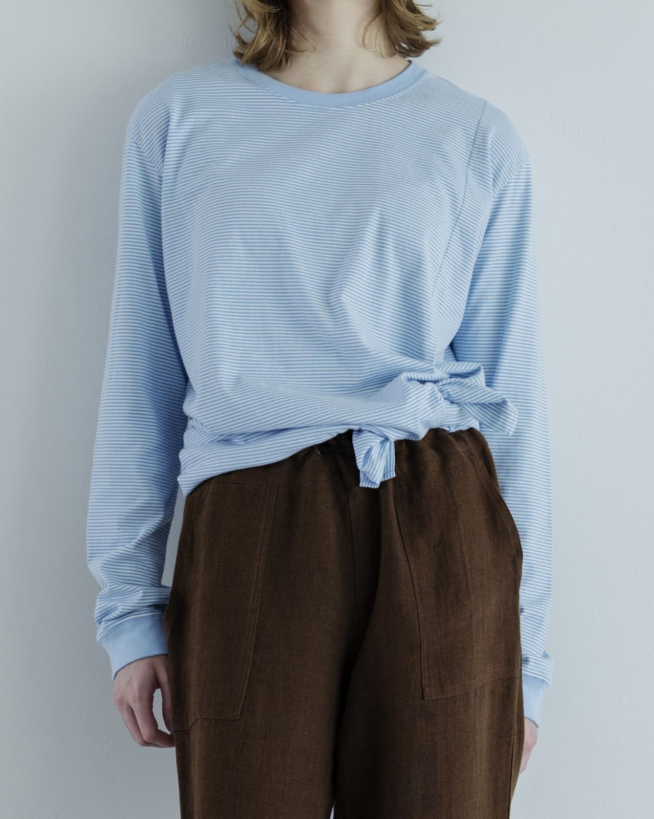 MEYAME メヤメ BORDER SLIT LONG SLEEVE TEE BLUE ボーダー スリット 