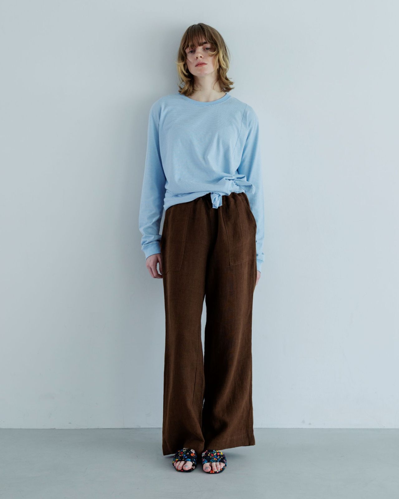 MEYAME メヤメ BORDER SLIT LONG SLEEVE TEE BLUE ボーダー スリット 