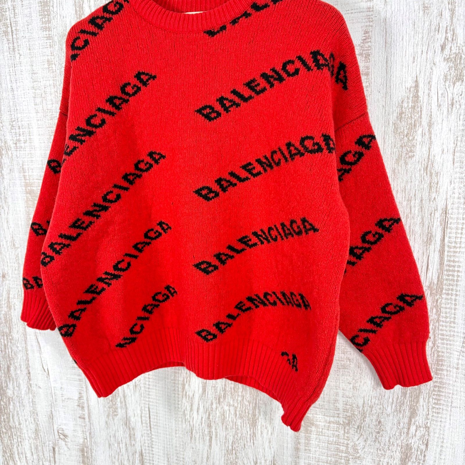 BALENCIAGA バレンシアガ ロゴ 総柄 オーバーサイズ ウールニット 