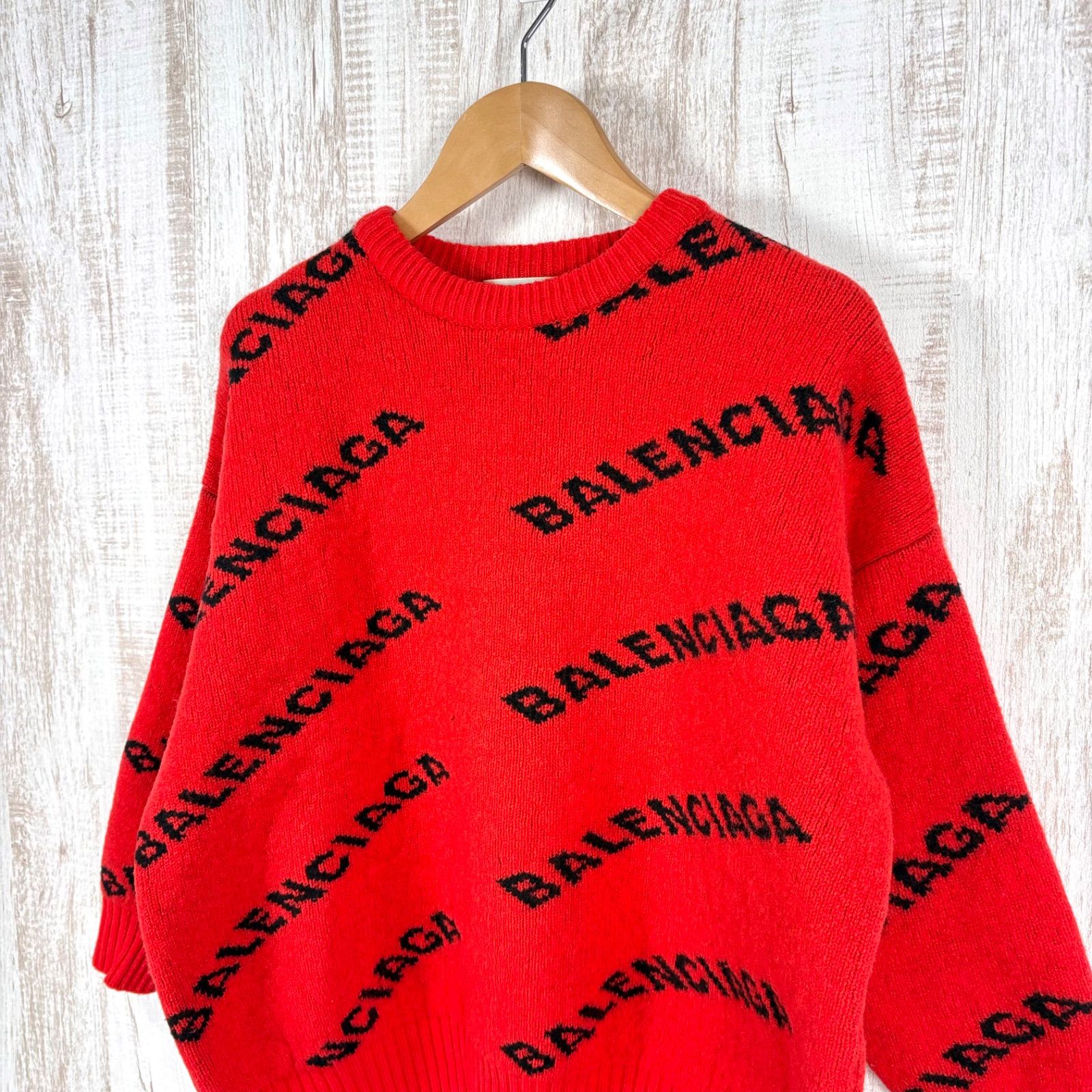 BALENCIAGA バレンシアガ ロゴ 総柄 オーバーサイズ ウールニット 