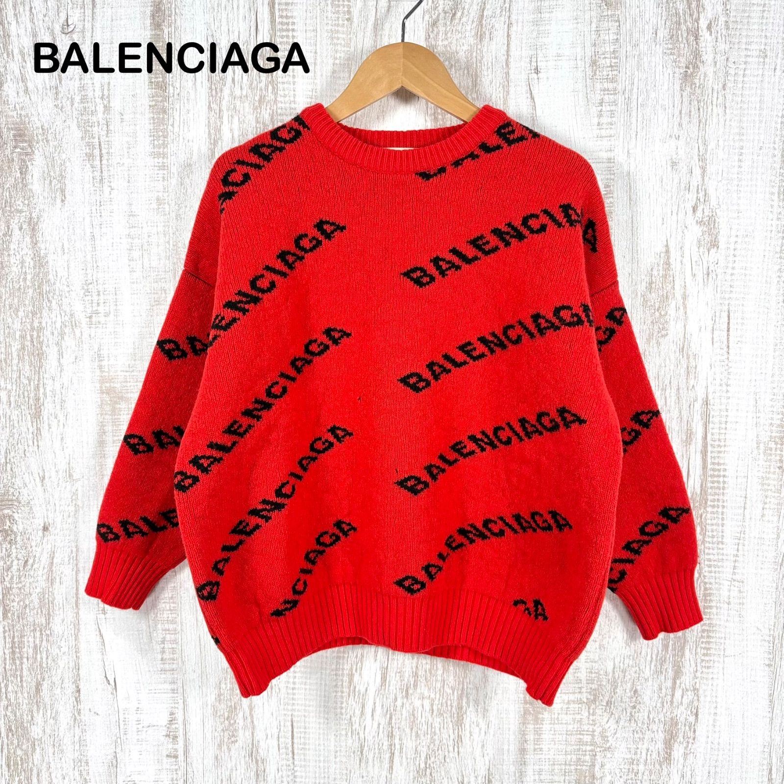 BALENCIAGA バレンシアガ ロゴ 総柄 オーバーサイズ ウールニット 