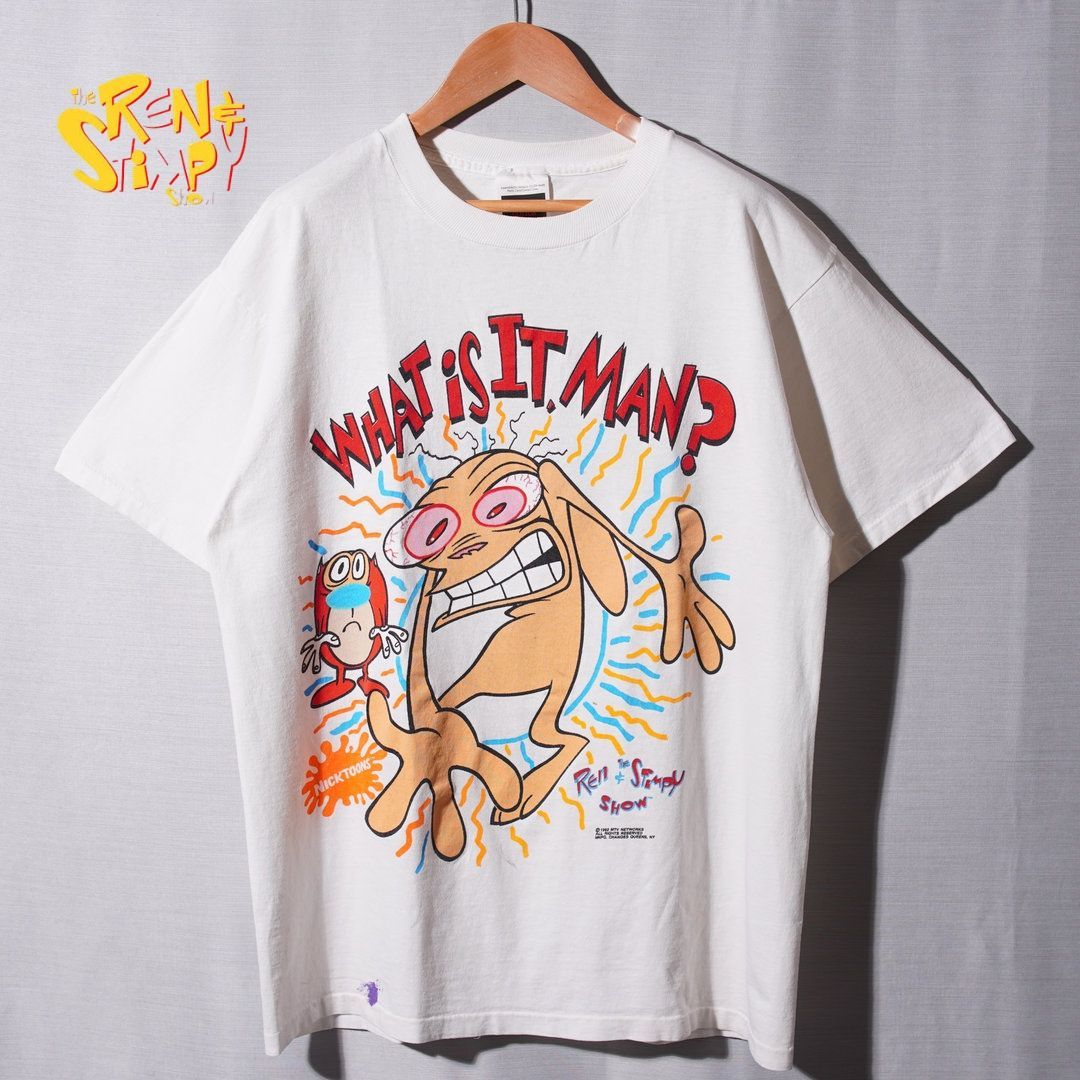 90s USA 企画 レンとスティンピー Ren & Stimpy Tシャツ L ホワイト 