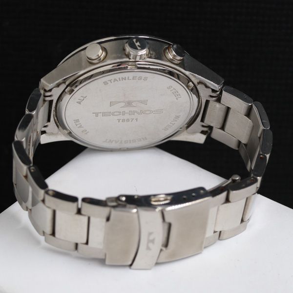稼働 良品 テクノス T8671 QZ 青文字盤 クロノグラフ メンズ腕時計 KRH 