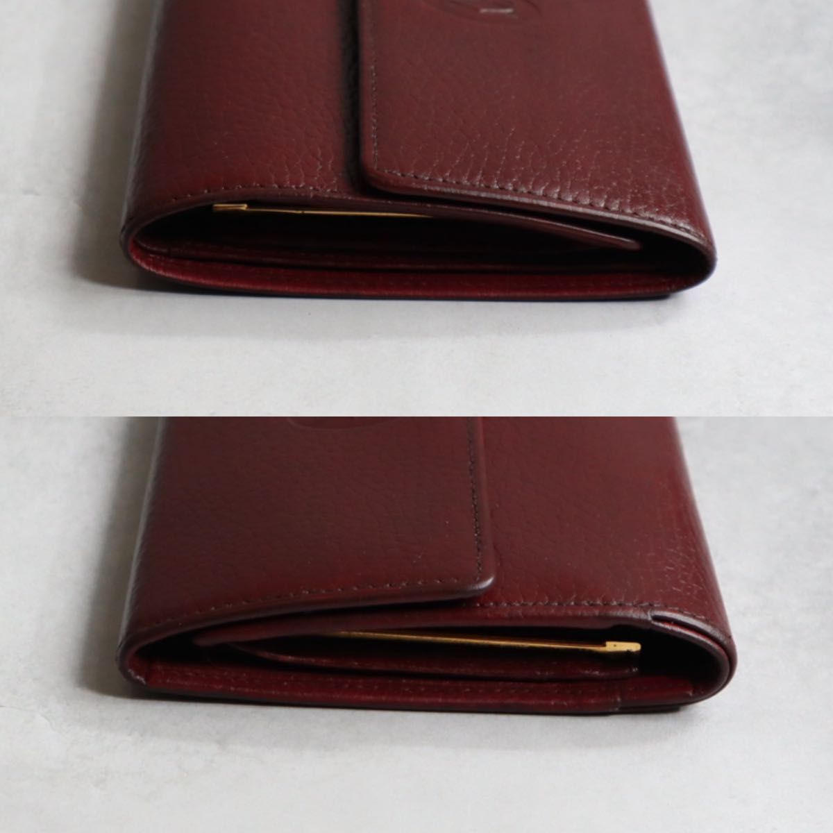 カルティエ三つ折り財布マストラインボールドレザー三つ折りがま口財布 カルティエ がま口 財布 三つ折り 財布 マストライン ボルドー レザー