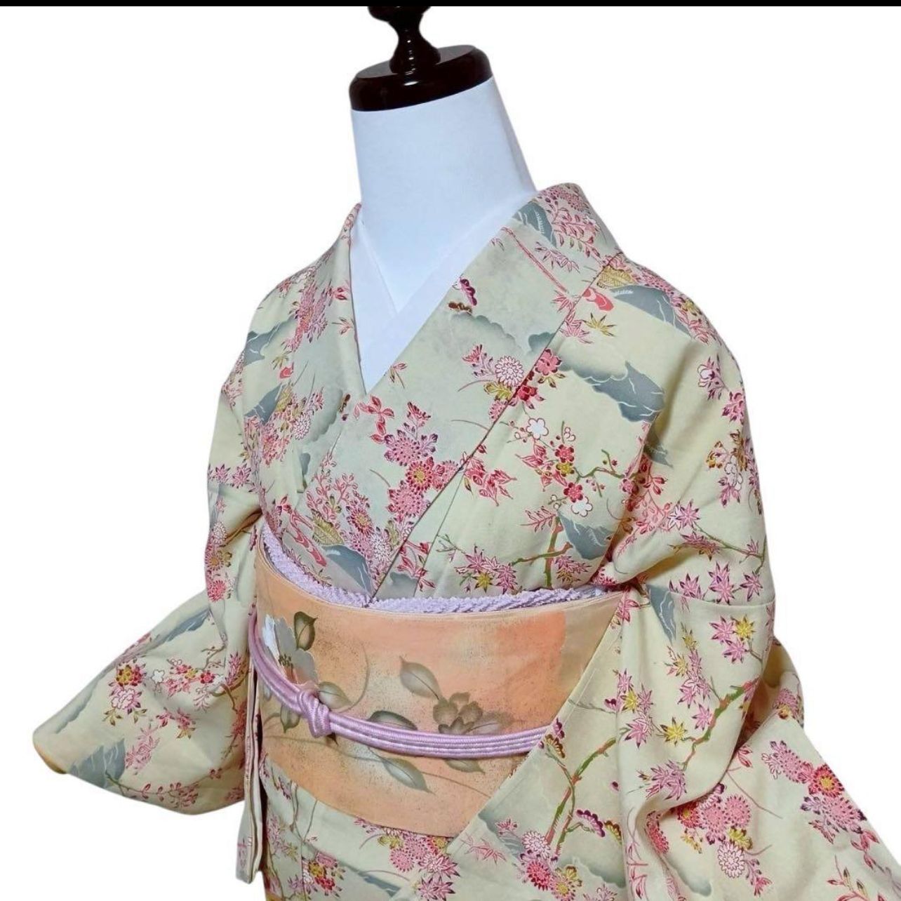 未着用・正絹】型染め小紋 フルセット 袷 桜柄 作家塩瀬名古屋帯 4点