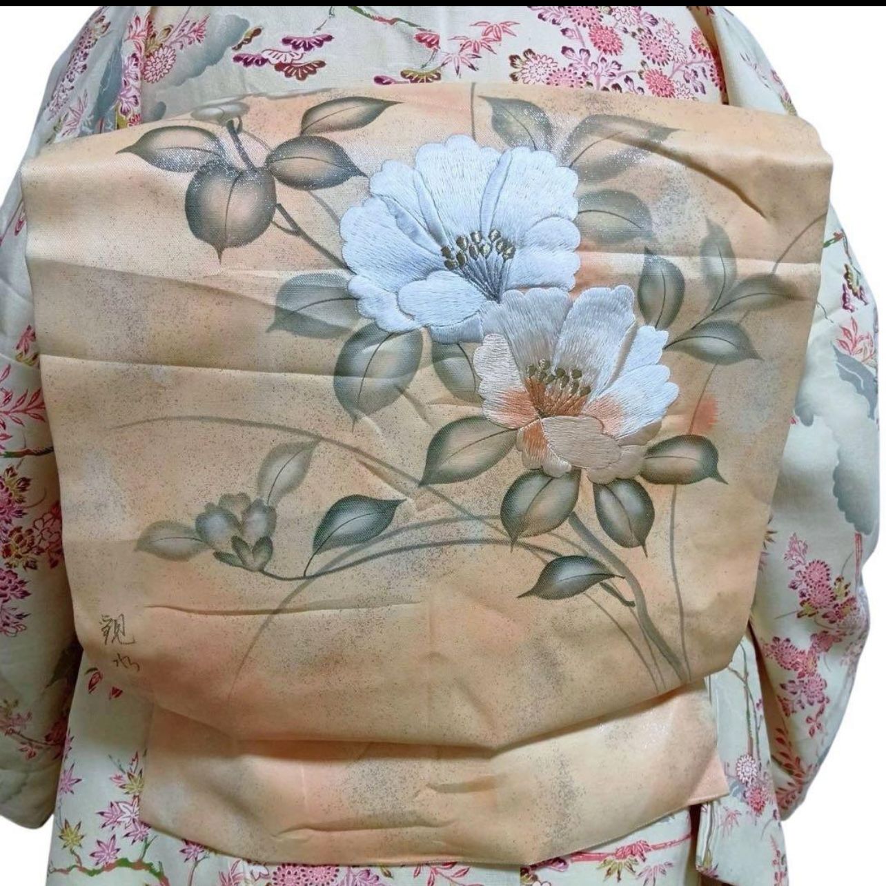 未着用・正絹】型染め小紋 フルセット 袷 桜柄 作家塩瀬名古屋帯 4点
