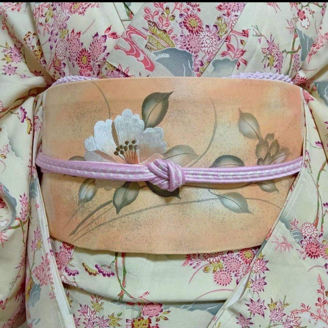 未着用・正絹】型染め小紋 フルセット 袷 桜柄 作家塩瀬名古屋帯 4点