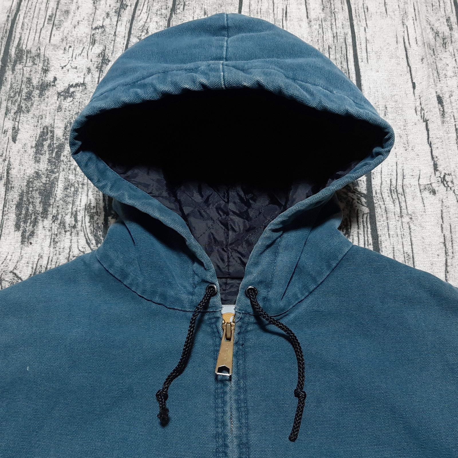 size L】96年 USA製 Carhartt アクティブジャケット コバルト 革ロゴ