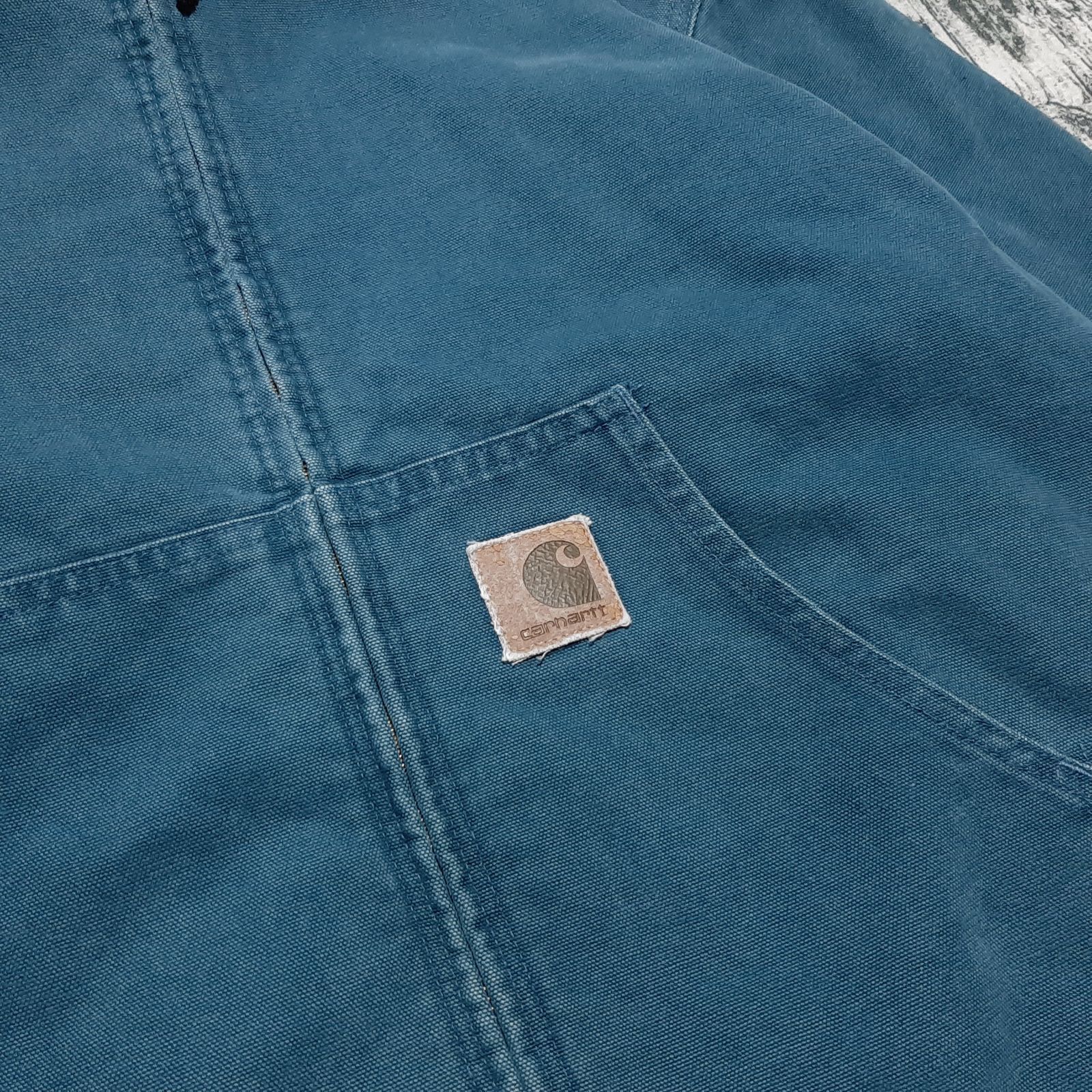size L】96年 USA製 Carhartt アクティブジャケット コバルト 革ロゴ